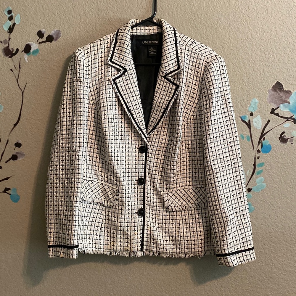 Lane Bryant pink black and white tweed blazer 16